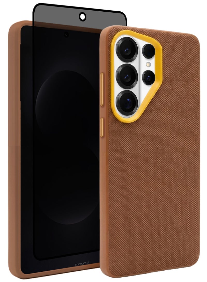 CATANES Samsung Galaxy S26 Ultra 2 Pack Vegan Leather Case - 1 Cover with 1 Privacy Screen Protector  Slim Fit - Raised Edges for Camera and Screen Protection - Light Brown - Image 1